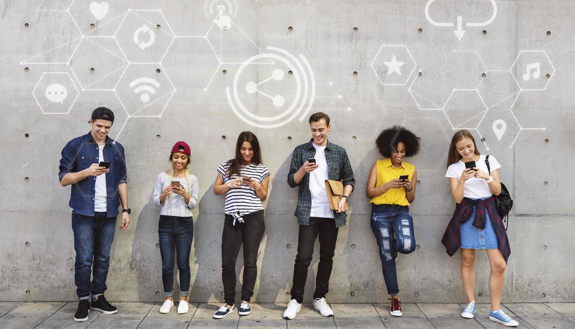 Diverse people using their phones